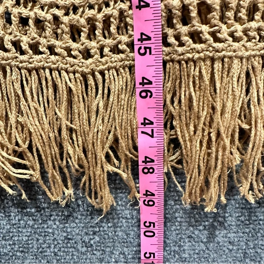 Lauren Ralph Lauren crochet linen beach cover up dress LARGE fringe tan gold - Picture 8 of 8